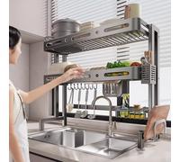 MJMLUCK 2-Tier Sink Dry Rack Counter with knife holder hooks, Kitchen Over The Sink Dish Drying Rack for Dishes, Large capacity Dish Racks, Space-Saving Rack,Organization and Storage. (85cm)