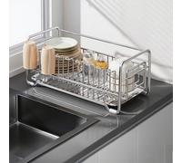 MJMLUCK 304 Stainless Steel Dish Rack Pull-Out Dish Drying Rack with Drain Plate Multi-Purpose Countertop Dish Storage Rack for Kitchen Dishes,Primary Color-36Cm/14In*20Cm/7In Bare Frame
