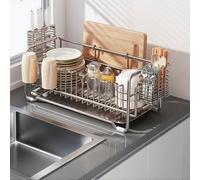 MJMLUCK 304 Stainless Steel Dish Rack Pull-Out Dish Drying Rack with Drain Plate Multi-Purpose Countertop Dish Storage Rack for Kitchen Dishes,Primary Color-46Cm/18In*19Cm/7In Full Set