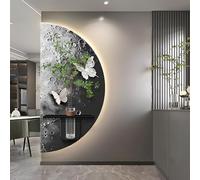 MJMLUCK 3D Sandstone Decor Wall Art Painting, Creative Wall Sculpture Mural with Vase, Decorative Painting with Artificial Plant, for Home, Restaurant, Hotel (Black 60 * 120cm/23.6 * 47.2in)