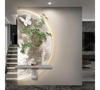 MJMLUCK 3D Sandstone Decor Wall Art Painting, Creative Wall Sculpture Mural with Vase, Decorative Painting with Artificial Plant, for Home, Restaurant, Hotel (Brown 1 40 * 80cm/15.7 * 31.5in)