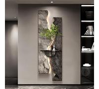MJMLUCK 3D Sandstone Decor Wall Art Painting, Modern LED Wall Decor Sculpture with Artificial Plants, Wall LED Decor Light for Hotel Lobby Living Room Bedroom (Brown 1 50 * 150cm/19.7 * 59in)