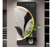 MJMLUCK 3D Vision Wall Art Decor with Led Light Creative Sandstone Painting, Modern Minimalist Wall Decor Art for Hotel, Lobby, Living Room, Bedroom (Black 3 40 * 80cm/15.7 * 31.5in)