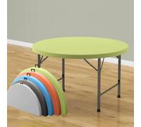 MJMLUCK 47" Round Folding Table Plastic Folding Dining Table Portable Card Table Banquet Table with Carrying Handle Foldable Table for Party Wedding Events Picnic (Green 120cm/47.2in)