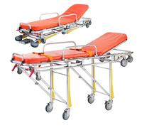 MJMLUCK Aluminum Alloy Automatic Loading Ambulance Stretcher, Lightweight Emergency Transportation Stretcher Medical Emergency Trolley, Folding Ambulance Gurney Stretcher Bed (Orange) (Red)