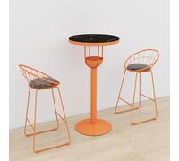 MJMLUCK Bar Table and Chairs Set, Round Cocktail Table, Industrial Bar Height Table, Kitchen Table Set with PU Leather Cushion Stools, for Narrow Space, Bistro and Living Room (Orange)
