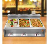 MJMLUCK Gas Food Warmer, 3 Pans Commercial Deep Fryer, Propane LPG Stainless Steel Gas Bain Marie Buffet Steamer Countertop Food Warmer with Lids,Adjustable Temp, Heating Potfor Catering R