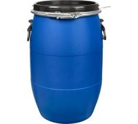 MJMLUCK Large Plastic Blue Open Top Storage Barrel Drum Keg with Lid and Latch Ring,Food Grade for Shipping,Air Tight Industrial Storage Container (50L)