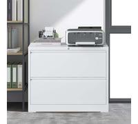 MJMLUCK Metal File Cabinet 2 Drawer Lockable Lateral Filing Cabinet Large Drawers Cold Rolled Steel Filing Cabinet Office File Cabinets Printer Stand for Home Office (White) (White)