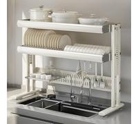 MJMLUCK Over The Sink Dish Drying Rack Large Capacity Stainless Steel Dish Drying Rack Multifunctional Kitchen Organizers and Storage for Kitchen Counter(36.61 * 11.42 * 30.9in A)
