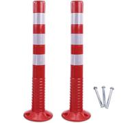 MJMLUCK Safety Bollard Round Plastic Reflective Channelizer Post with Reflective Collars for Construction Sites, Facility Management(Red and White,2 Pack) (Red and White 4 Pack)