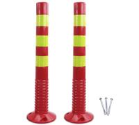 MJMLUCK Safety Bollard Round Plastic Reflective Channelizer Post with Reflective Collars for Construction Sites, Facility Management(Red and White,2 Pack) (Red and Yellow 4 Pack)