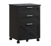 MJMLUCK Secure 3-Drawer Wooden File Cabinet with Lock - Mobile Under Desk Filing Cabinet on Wheels, Durable Storage Organizer, Fits Letter/Legal/A4, Rolling Printer Stand - Rustic Brown (Black)