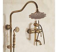 MJMLUCK Vintage Shower System,Exposed Shower Faucet Set, Antique Brass Bathroom Shower Fixture,Rain Shower Head with Handheld Spray,Three Function Shower Fixture Combo System Unit Set