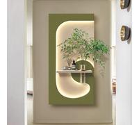 MJMLUCK Wall Art Decor Painting Sandstone with Led Light,3D Creative Wall Sculptures Painting with Vase and Artificial Plant,Plug-in Power Supply Decoration,Frameless (B 60 * 120cm/23.6 * 47.2in)