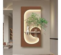 MJMLUCK Wall Art Decor Painting Sandstone with Led Light,3D Creative Wall Sculptures Painting with Vase and Artificial Plant,Plug-in Power Supply Decoration,Frameless (C 60 * 120cm/23.6 * 47.2in)