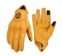 mjmoto Yellow Classic Goat Leather Motorcycle Gloves with Hole Summer Cycling Bicycle Riding Gloves for Motorcyclist Protective Gloves (Yellow, XXL)
