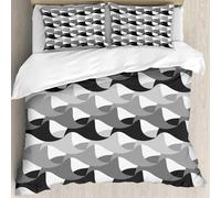 MJNLYDAO Bedding duvet set Reversible soft print set Hypoallergenic glue cover Bedding kit with 2 pillowcases,Black and gray square squares with circular motifs Shapes of e,228x264cm
