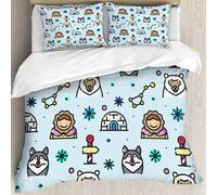 MJNLYDAO Bedding duvet set Reversible soft print set Hypoallergenic glue cover Bedding kit with 2 pillowcases,Arctic seamless pattern with objects in line style North Pole vector illust,228x264cm