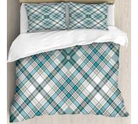 MJNLYDAO Bedding duvet set Reversible soft print set Hypoallergenic glue cover Bedding kit with 2 pillowcases,Checkered vintage fashion in an English country house style with a modern l,228x264cm