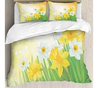 MJNLYDAO Bedding duvet set Reversible soft print set Hypoallergenic glue cover Bedding kit with 2 pillowcases,Daffodil,Daffodils Garden Narcissus Rebirth and New Beginnings Celebration,228x264cm
