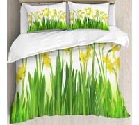MJNLYDAO Bedding duvet set Reversible soft print set Hypoallergenic glue cover Bedding kit with 2 pillowcases,Daffodil Decor,Narcissus and Daffodil Bunch April Flowers Field Seeds Natur,228x264cm