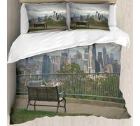 MJNLYDAO Bedding duvet set Reversible soft print set Hypoallergenic glue cover Bedding kit with 2 pillowcases,Bench and view of the downtown Seattle skyline in Seattle Washington.,228x264cm