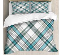 MJNLYDAO Bedding duvet set Reversible soft print set Hypoallergenic glue cover Bedding kit with 2 pillowcases,Checkered vintage fashion in an English country house style with a modern l,228x264cm
