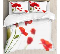 MJNLYDAO Bedding duvet set Reversible soft print set Hypoallergenic glue cover Bedding kit with 2 pillowcases,Beautifull poppies flowers on white background,228x264cm