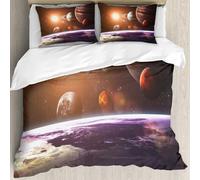 MJNLYDAO Bedding duvet set Reversible soft print set Hypoallergenic glue cover Bedding kit with 2 pillowcases,Galaxy Set,Space Theme Print View of The Planets from a,228x264cm