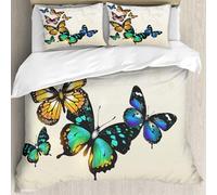 MJNLYDAO Bedding duvet set Reversible soft print set Hypoallergenic glue cover Bedding kit with 2 pillowcases,Butterfly,Monarch Butterflies Shades and Shadows Background,Beige Brown,228x264cm