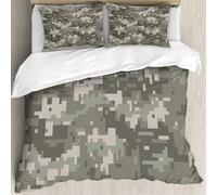 MJNLYDAO Bedding duvet set Reversible soft print set Hypoallergenic glue cover Bedding kit with 2 pillowcases,Camouflage,Monochrome Attire Pattern Concealing Hiding in The Woods Themed,228x264cm