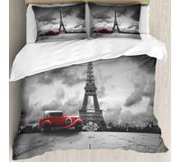 MJNLYDAO Bedding duvet set Reversible soft print set Hypoallergenic glue cover Bedding kit with 2 pillowcases,Eiffel Tower, Artistic Image of the Eiffel Tower, Paris, Black and White,228x264cm