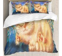 MJNLYDAO Bedding duvet set Reversible soft print set Hypoallergenic glue cover Bedding kit with 2 pillowcases,Ginger cat sleeps in the garden,228x264cm
