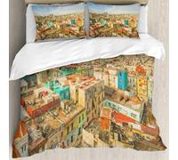 MJNLYDAO Bedding duvet set Reversible soft print set Hypoallergenic glue cover Bedding kit with 2 pillowcases,Travel Decor, Panorama of the Vedado District of Havana City in Old Colorfu,200x228cm