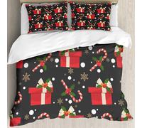 MJNLYDAO Bedding duvet set Reversible soft print set Hypoallergenic glue cover Bedding kit with 2 pillowcases,Christmas elements with candy canes and giftbox Holly leaves and berries or,228x264cm
