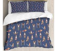 MJNLYDAO Bedding duvet set Reversible soft print set Hypoallergenic glue cover Bedding kit with 2 pillowcases,Gymnastics Cartoon Style Boys Doing Exercise Multicolored Athletic Bodybuil,152x203cm