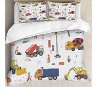 MJNLYDAO Bedding duvet set Reversible soft print set Hypoallergenic glue cover Bedding kit with 2 pillowcases,Building people and construction equipment color seamless pattern,228x264cm