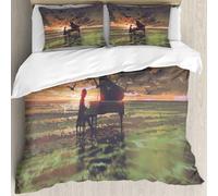 MJNLYDAO Bedding duvet set Reversible soft print set Hypoallergenic glue cover Bedding kit with 2 pillowcases,digital art of the man playing piano among crowd of birds on the beach at s,228x264cm