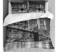 MJNLYDAO Bedding duvet set Reversible soft print set Hypoallergenic glue cover Bedding kit with 2 pillowcases,Bridge and Manhattan skyline at night in black and white,228x264cm