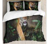 MJNLYDAO Bedding duvet set Reversible soft print set Hypoallergenic glue cover Bedding kit with 2 pillowcases,Close Up Portraits of Bengal Tiger.,228x264cm