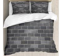 MJNLYDAO Bedding duvet set Reversible soft print set Hypoallergenic glue cover Bedding kit with 2 pillowcases,Gray and White, Modern Brick Wall Tiles Urbanism Architecture Buildings Urb,228x264cm