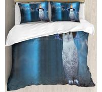 MJNLYDAO Bedding duvet set Reversible soft print set Hypoallergenic glue cover Bedding kit with 2 pillowcases,Funny polar owl in wizard hat sits on moss-covered ground on magic dark for,228x264cm