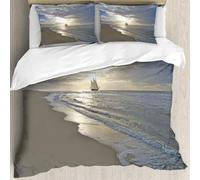 MJNLYDAO Bedding duvet set Reversible soft print set Hypoallergenic glue cover Bedding kit with 2 pillowcases,sailing ship close to the beach in moody sunset,228x264cm