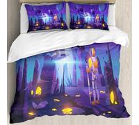 MJNLYDAO Bedding duvet set Reversible soft print set Hypoallergenic glue cover Bedding kit with 2 pillowcases,Astronaut on alien planet and flying spaceship. Cosmonaut and shuttle explo,228x264cm