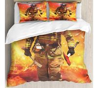 MJNLYDAO Bedding duvet set Reversible soft print set Hypoallergenic glue cover Bedding kit with 2 pillowcases,Firefighter searches for possible survivors with tools tactical lighting an,228x264cm