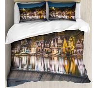 MJNLYDAO Bedding duvet set Reversible soft print set Hypoallergenic glue cover Bedding kit with 2 pillowcases,Boathouse Row in Philadelphia at Night Historic Architecture Stock,228x264cm