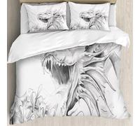 MJNLYDAO Bedding duvet set Reversible soft print set Hypoallergenic glue cover Bedding kit with 2 pillowcases,Dragon outline for coloring book. Angry fantasy creature. Vector illustrati,228x264cm