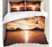 MJNLYDAO Bedding duvet set Reversible soft print set Hypoallergenic glue cover Bedding kit with 2 pillowcases,Flying Birds A Sea Bird Flies Off into The Amazing Sunset Cloudy Sky Sun Re,228x264cm