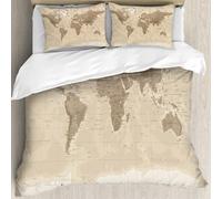 MJNLYDAO Bedding duvet set Reversible soft print set Hypoallergenic glue cover Bedding kit with 2 pillowcases,World map, illustration of the continents of the earth, vintage style arran,200x228cm